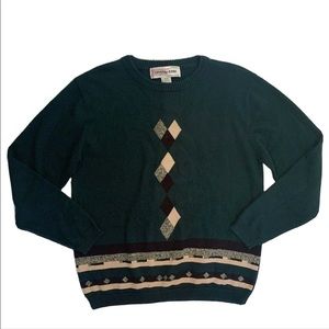 Vintage Crystal Kobe Argyle Patterned Sweater